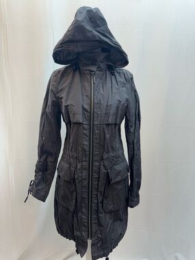 Cole Haan Dark Gray Hooded Utility Trench Coat S